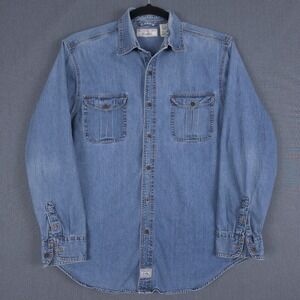 Vintage Levis Denim Utility Shirt Mens Large Blue Faded Metal Button Workwear